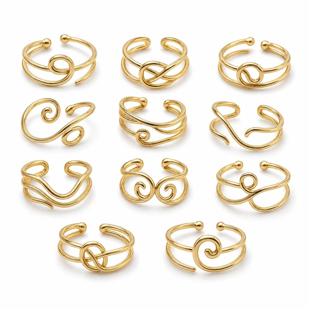 Gilded Tips Adjustable Nail Rings (Set of 10) 1