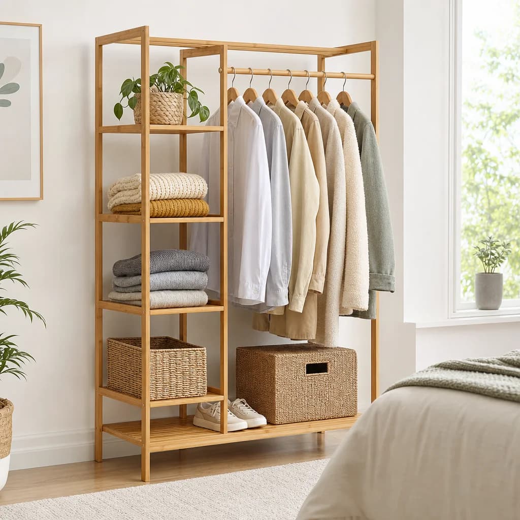 Open-Air 5-Tier Bamboo Closet Rack 1