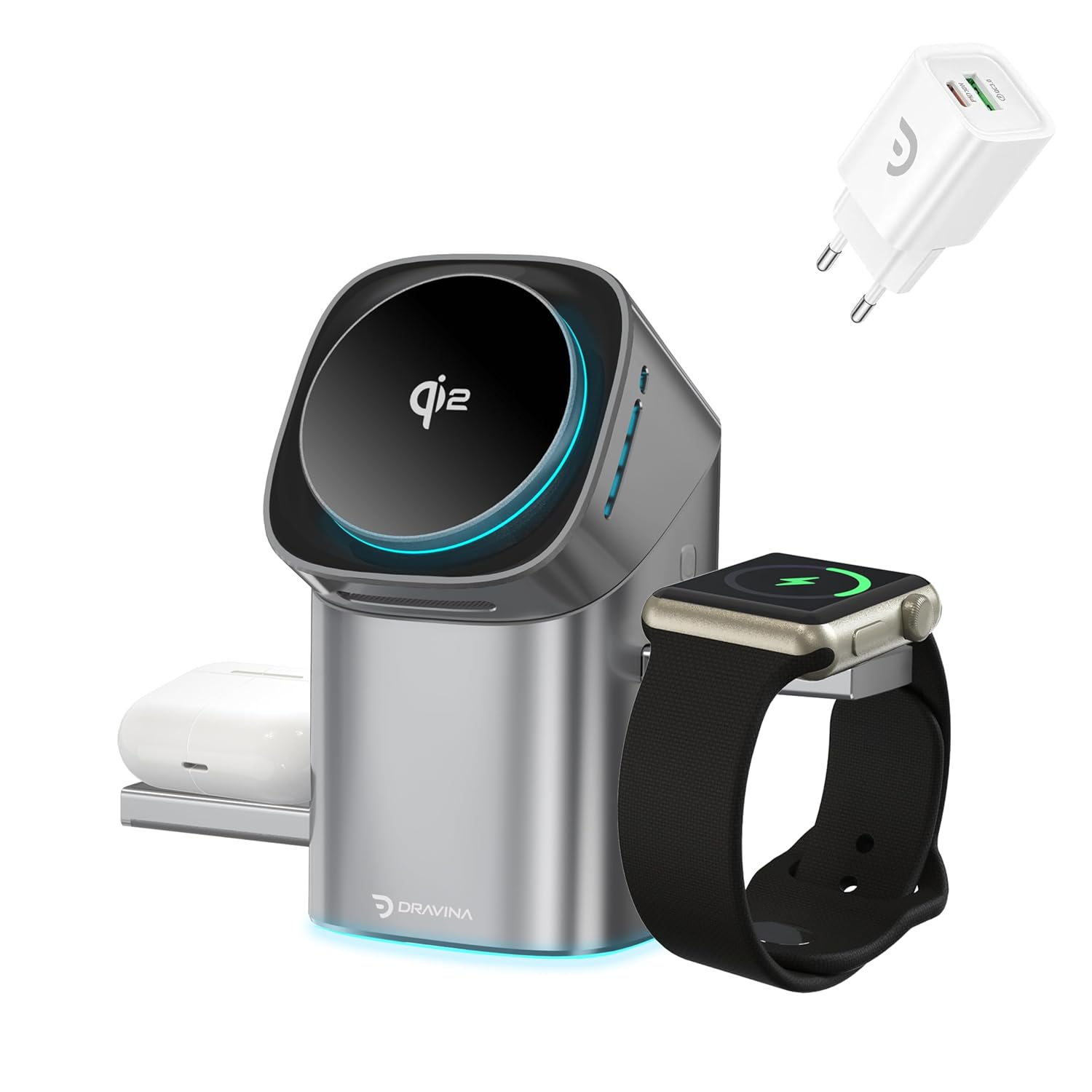 3-in-1 Magnetic Wireless Charging Station with 180° Rotating Stand