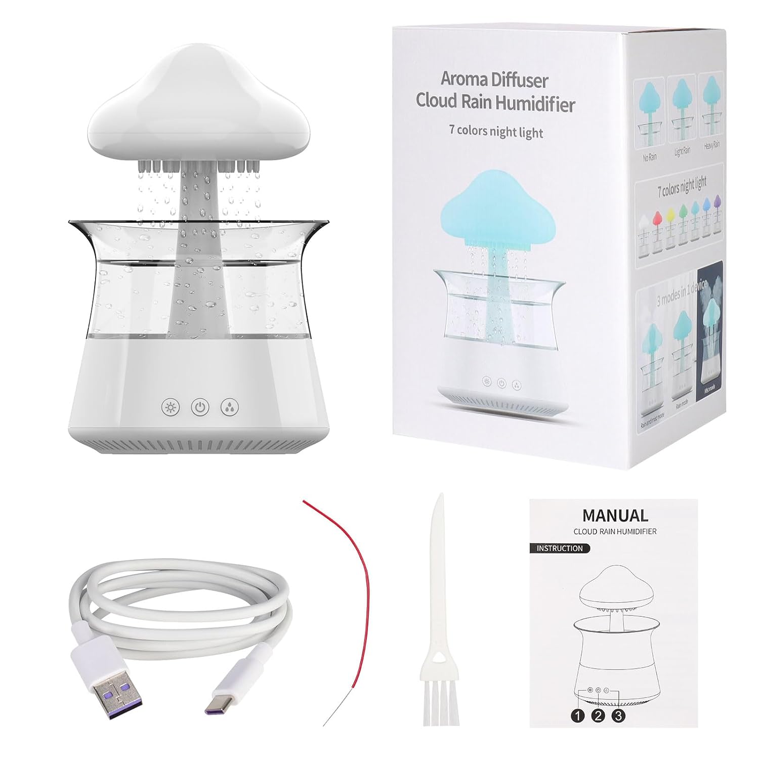 Rain Cloud Mushroom Humidifier & Essential Oil Diffuser with LED Night Light